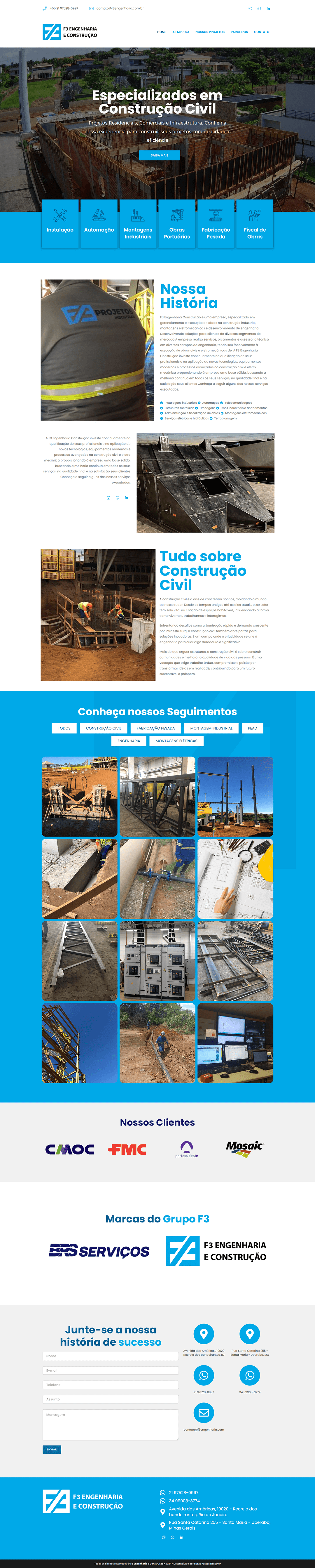 Site da F3 Engenharia e Construção, em scroll automático